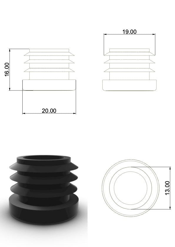 Embout à ailette de protection pour tube D20mm NOIR