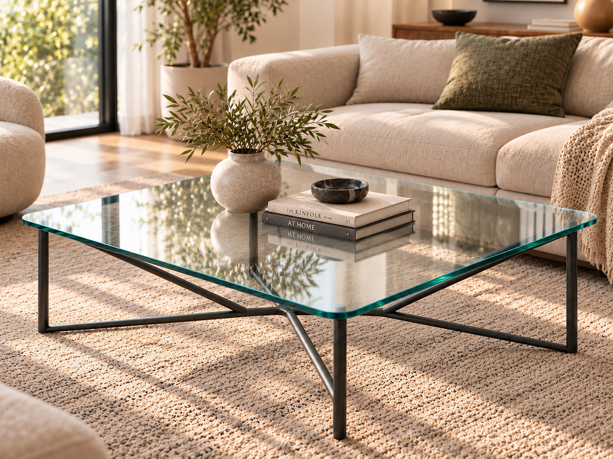Plateau en verre trempé carré – 1100 × 1100 mm – 8 mm