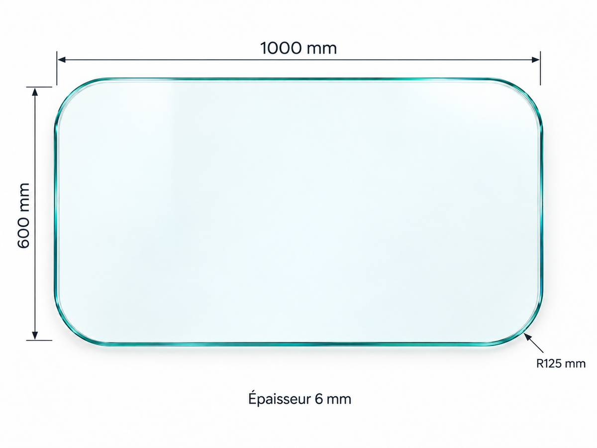 Plateau en verre trempé transparent – 1000 × 600 mm – 6 mm
