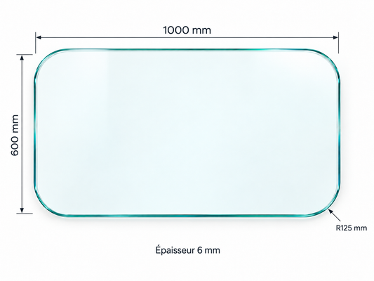 Plateau en verre trempé transparent – 1000 × 600 mm – 6 mm