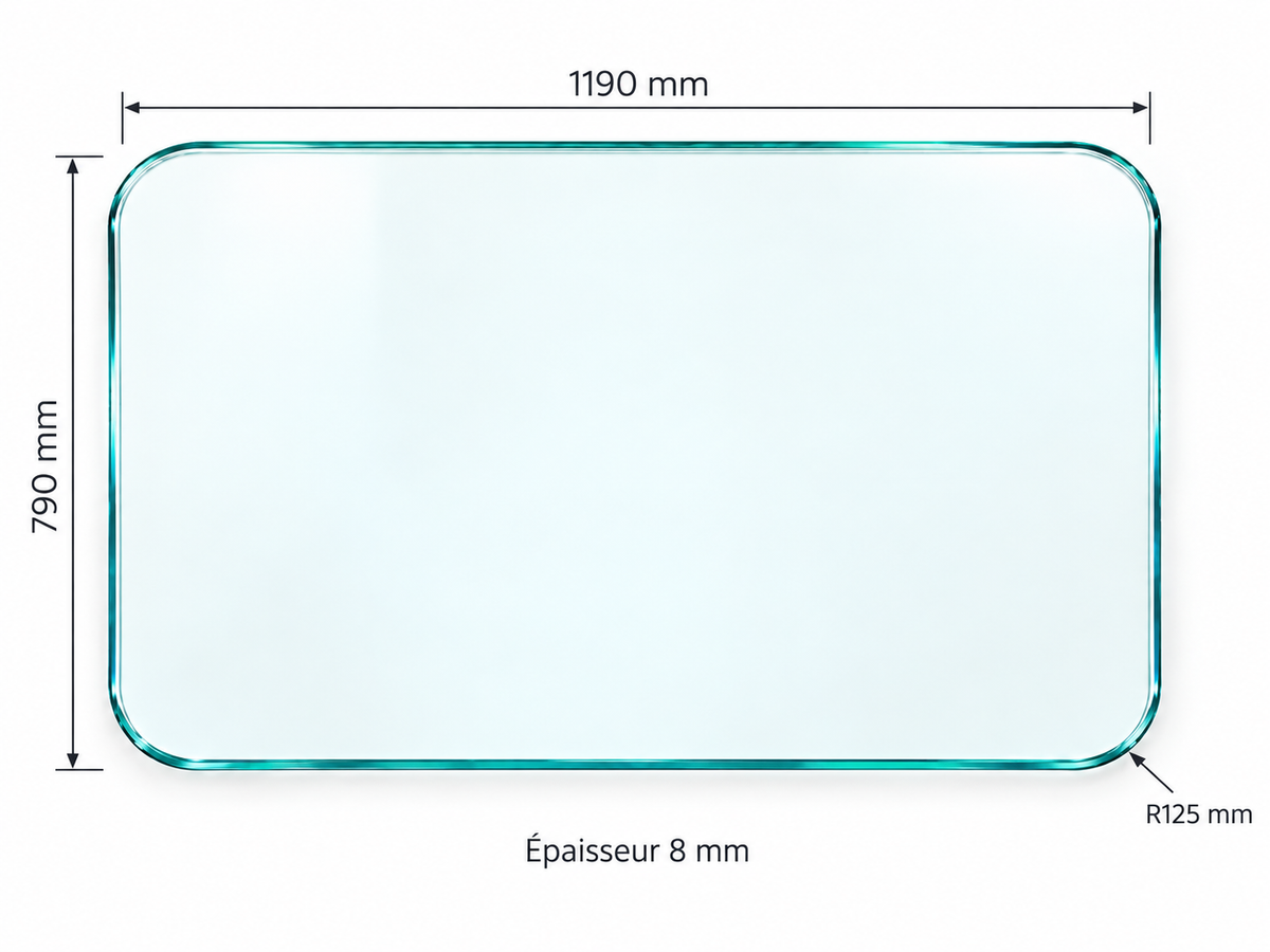 Plateau en verre trempé – 1190 × 790 mm – 8 mm