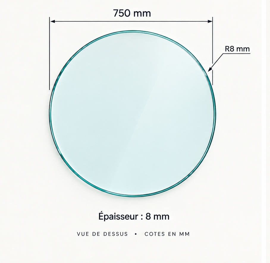Plateau rond en verre trempé – Diamètre 75 cm – 6 mm