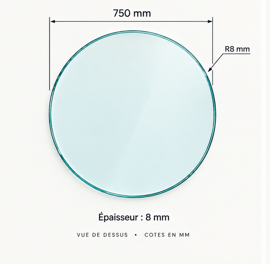 Plateau rond en verre trempé – Diamètre 75 cm – 6 mm