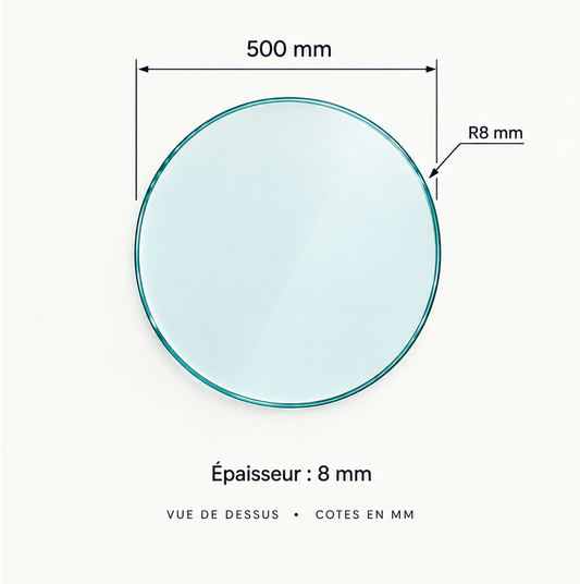 Plateau rond en verre trempé – Diamètre 50 cm – 6 mm