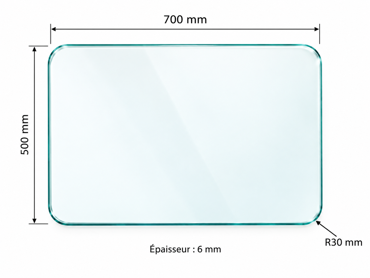 Plateau en verre trempé – 700 × 500 mm – 6 mm