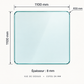 Plateau en verre trempé carré – 1100 × 1100 mm – 8 mm