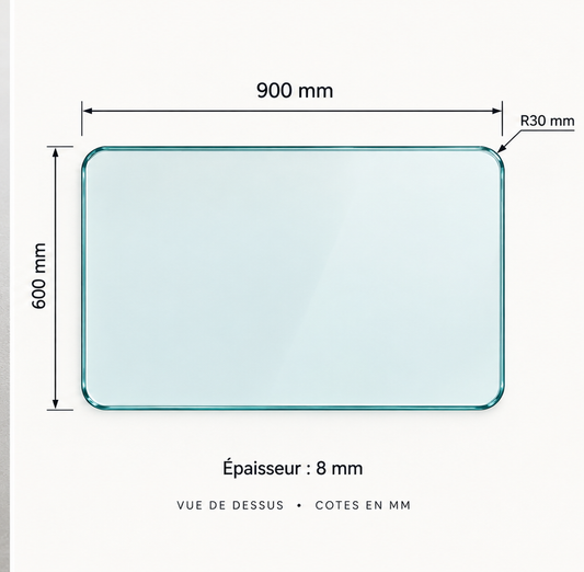Plateau en verre trempé – 900 × 600 mm – 8 mm