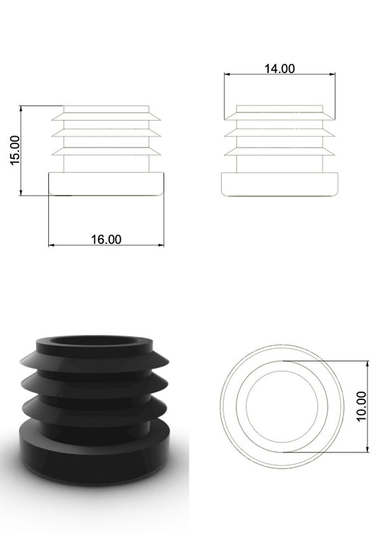 Embout à ailette de protection pour tube D16mm NOIR